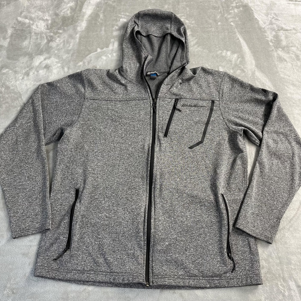 Eddie Bauer Hoodie Mens L Gray Full Zip Logo Pockets Fleece First Ascent Hiking - Picture 2 of 9